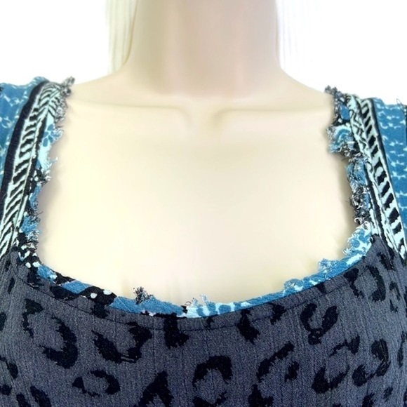 Free People - Heart Of Gold Bohemian Fit & Flare Charcoal & Teal Mini Dress SM - Picture 6 of 12